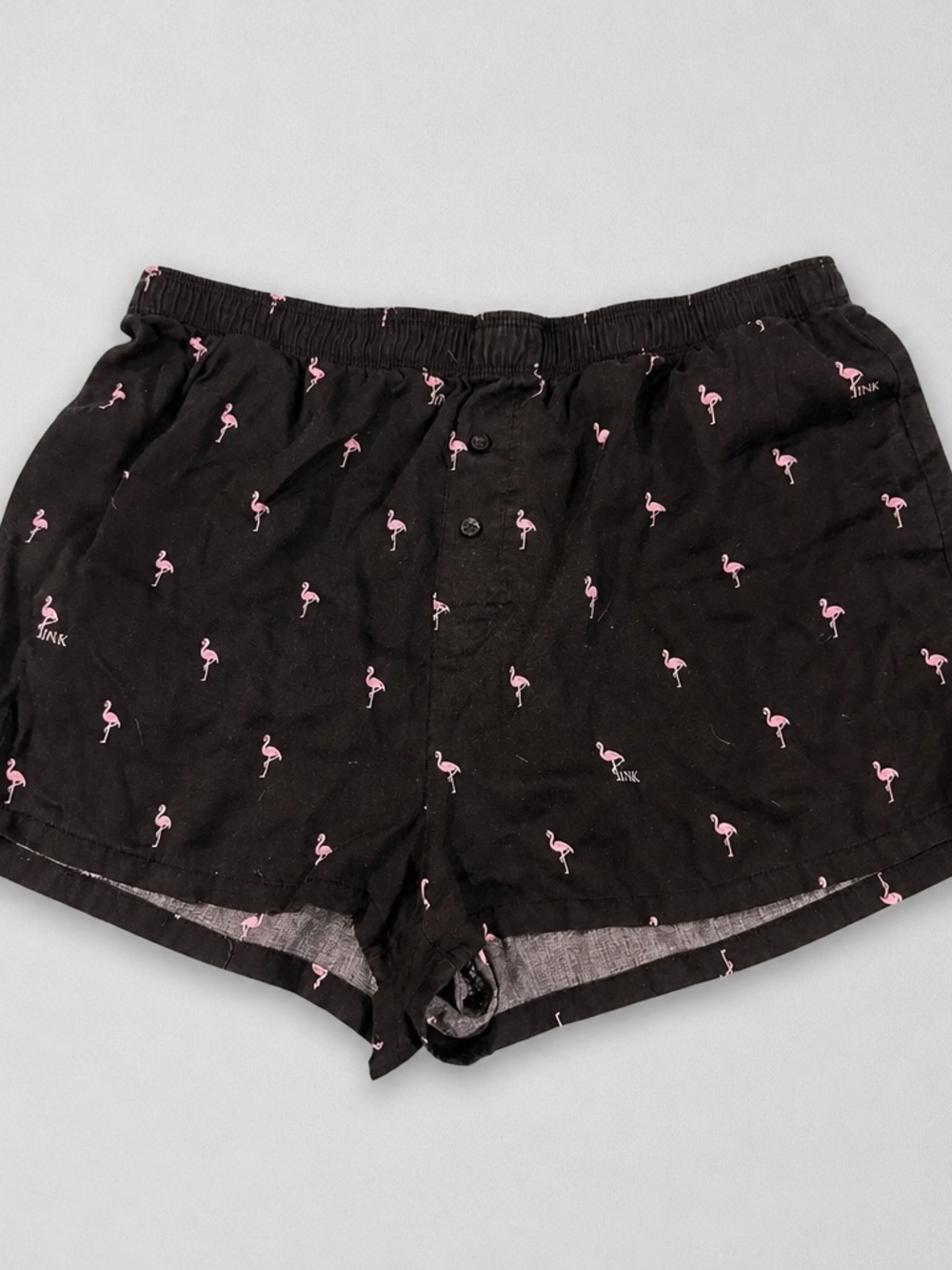 PINK Victoria's Secret Black Shorts with Pink Flamingo Print